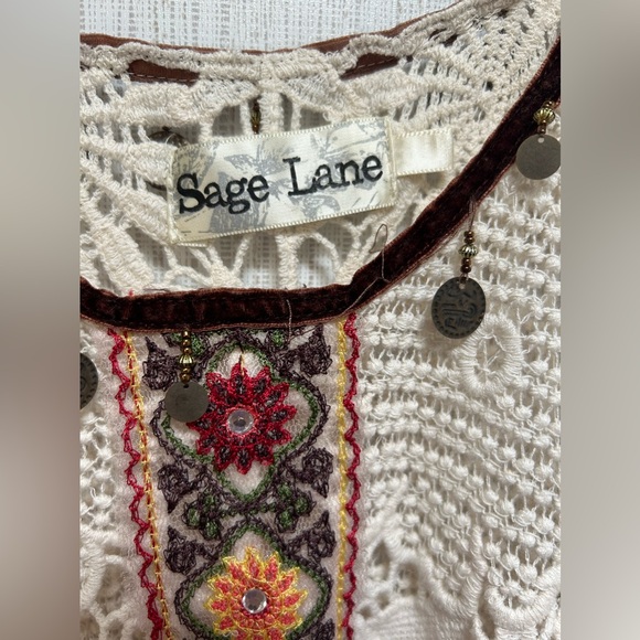 Sage Lane Chunky Cotton Crochet Knit Off White Sleeveless Boho Top - Picture 2 of 5